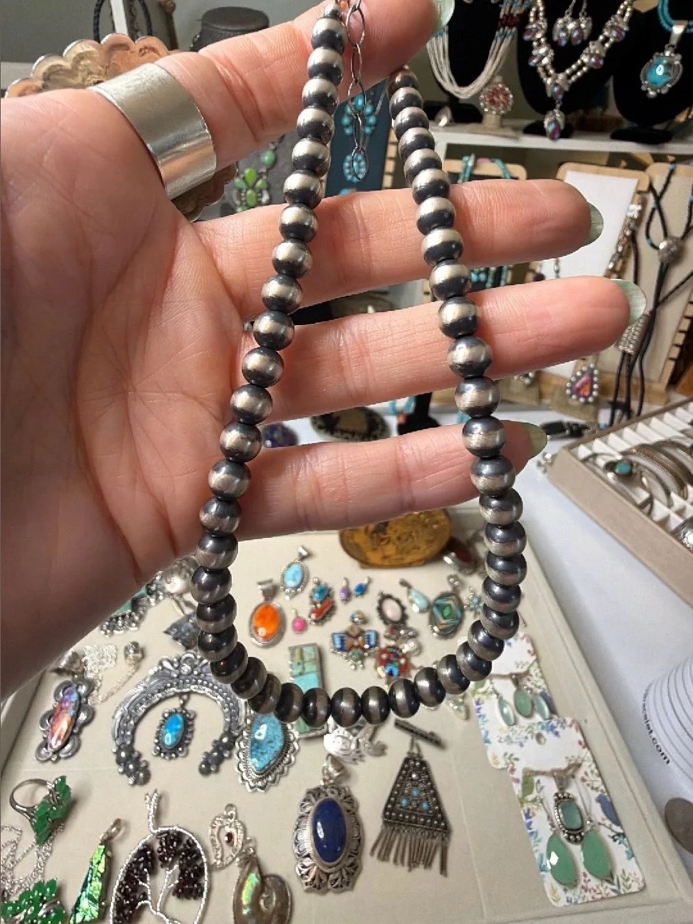 Sterling Silver Navajo-style Beaded Necklace - Black/Silver 7MM NEW